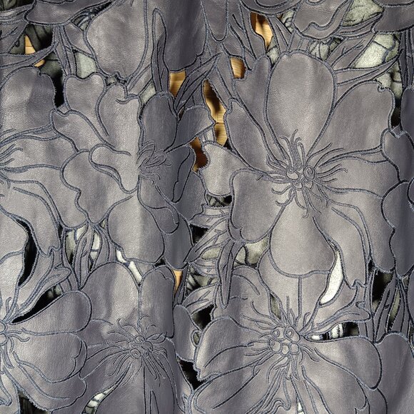 Chico's Faux Leather Laser Cut Floral Blazer Navy XL 16 - Picture 8 of 13